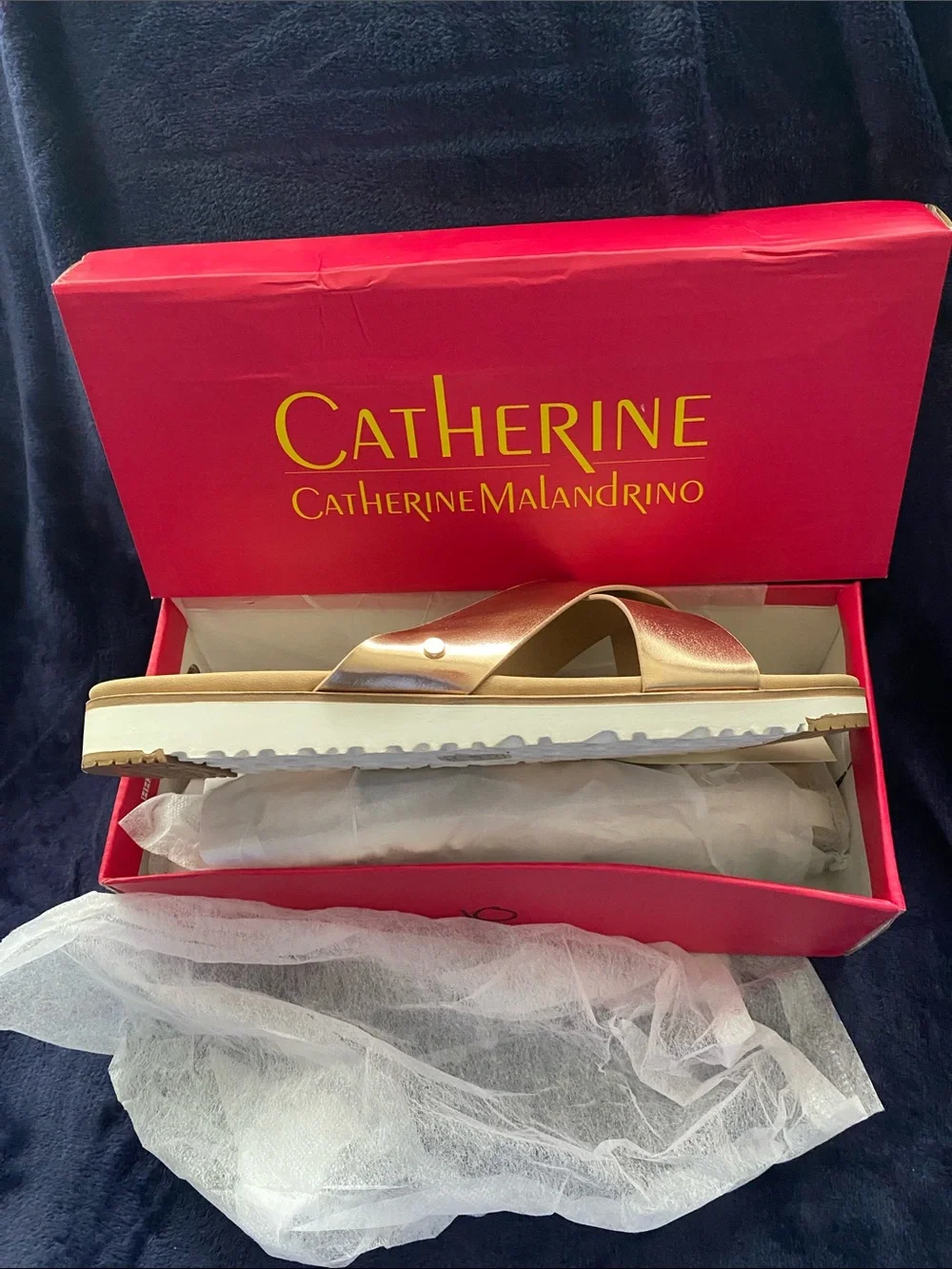 Catherine Malandrino Metallic Gold Crisscross Slide Sandal